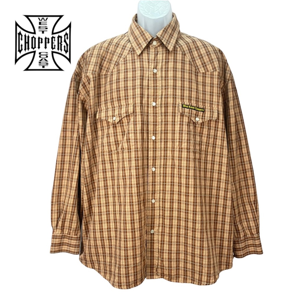 West Coast Choppers Men’s XL Jesse James Work Wear Plaid Snap Button Shirt